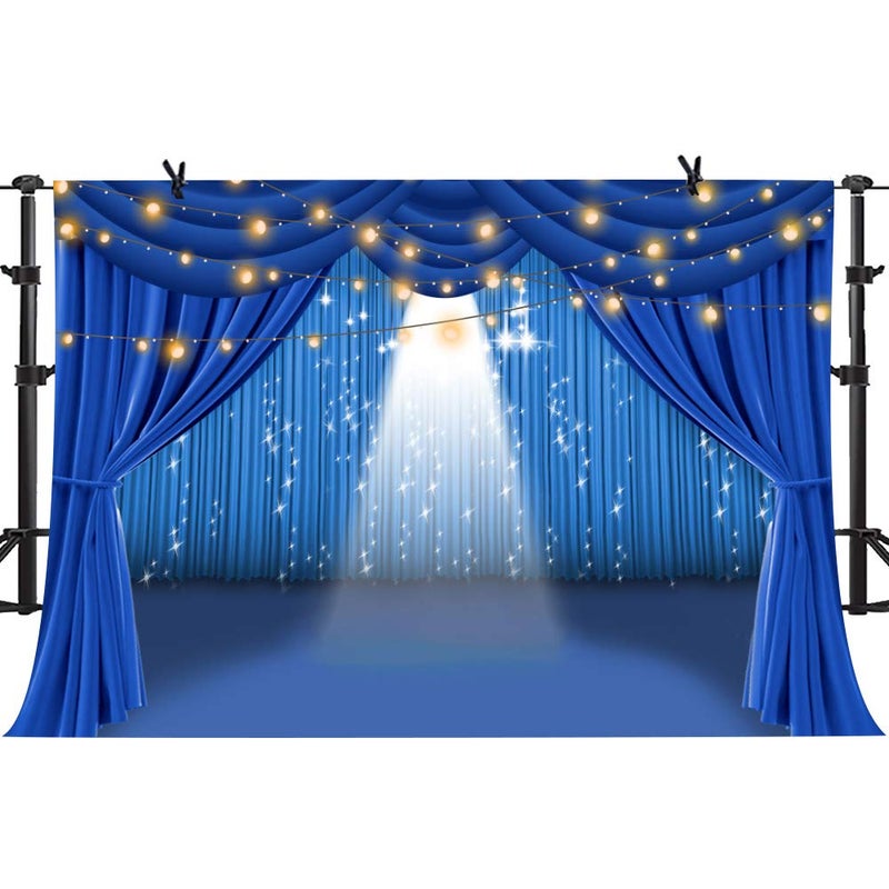 PHMOJEN Blue Curtain Theater Stage Photography Backdrop Vinyl 10x7ft Party Show Background Photo Studio Props LYPH915 - Image 5